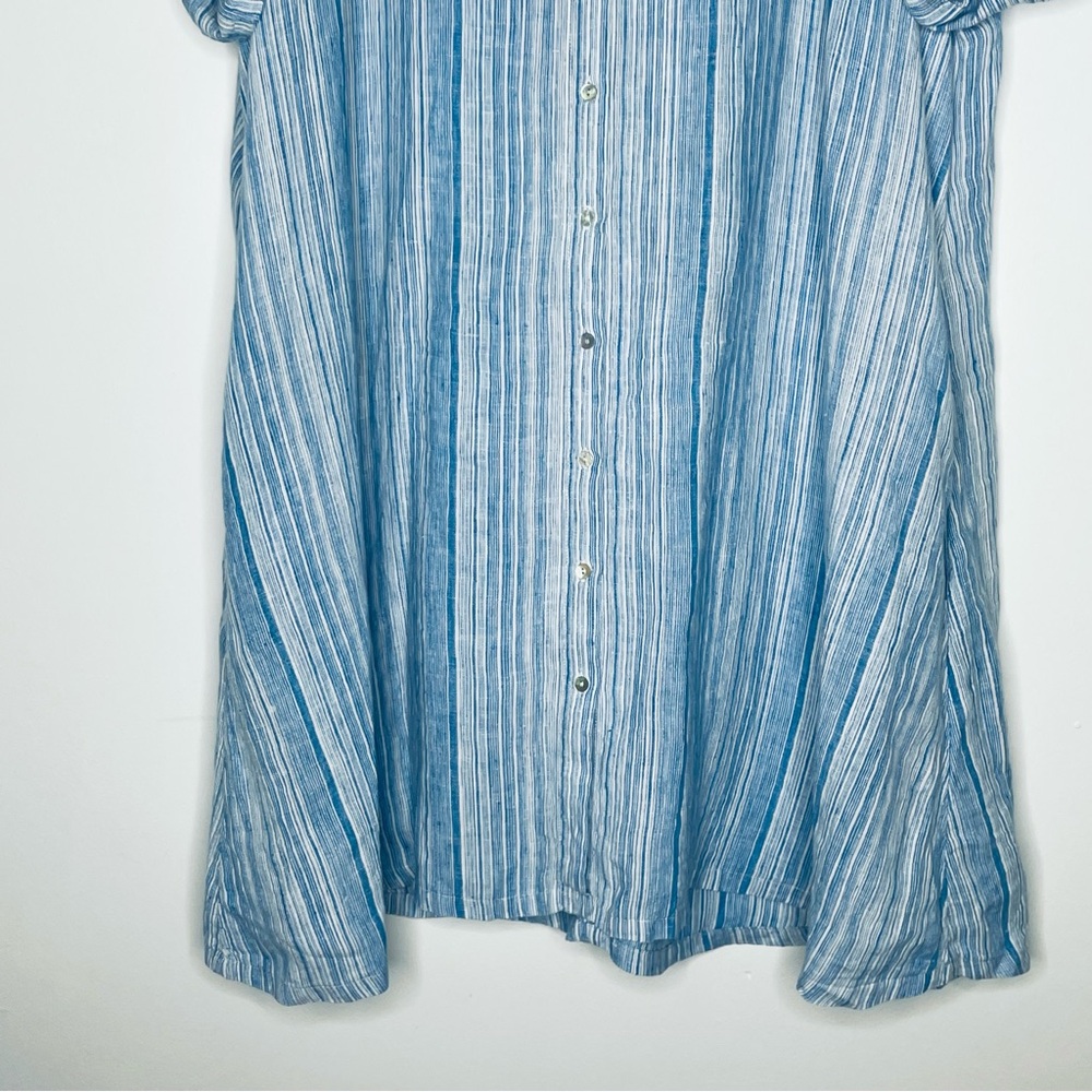 Tahari Plus 100% Linen Collar Shirt Dress Light Blue stripe button up 2X pockets - Picture 9 of 16